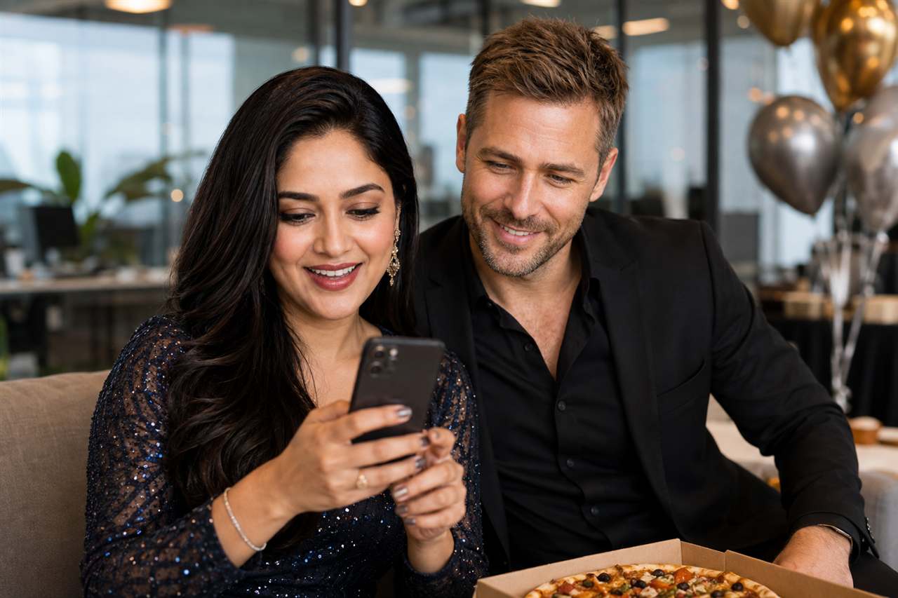 Aarohi ordering pizza with Ethan
