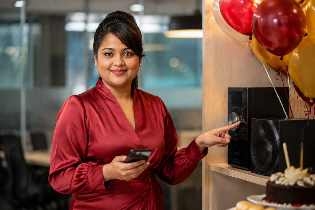 Ananya choosing the party playlist