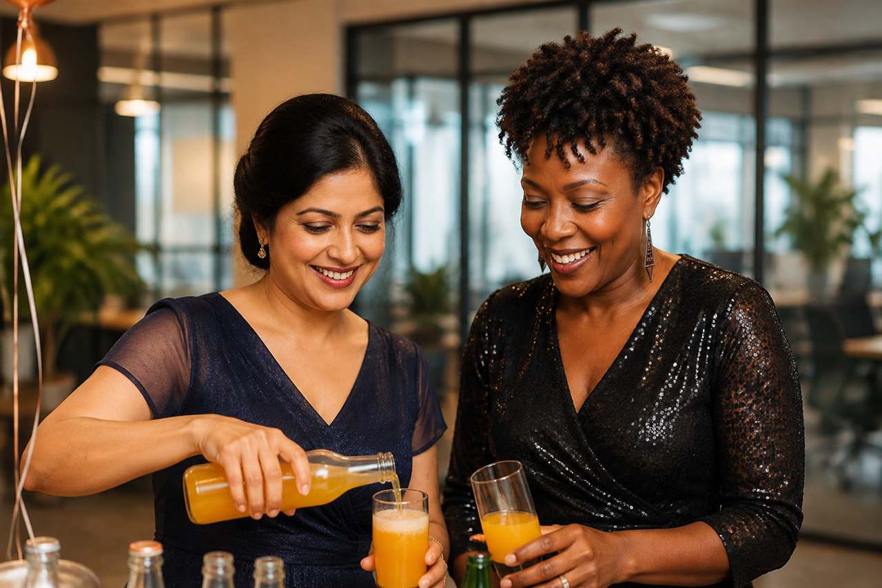 Dr Kavya and Amara pouring party drinks