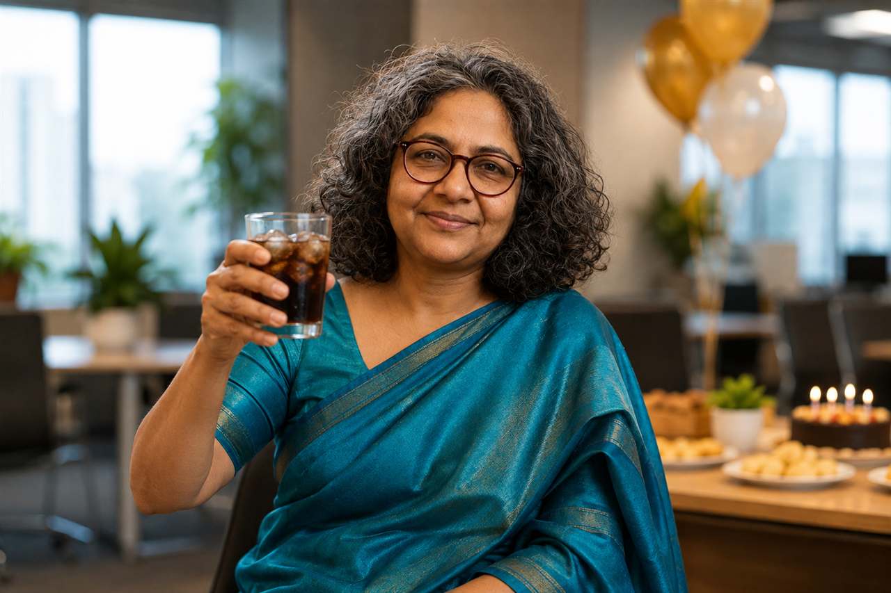 Dr Meera raising a birthday toast